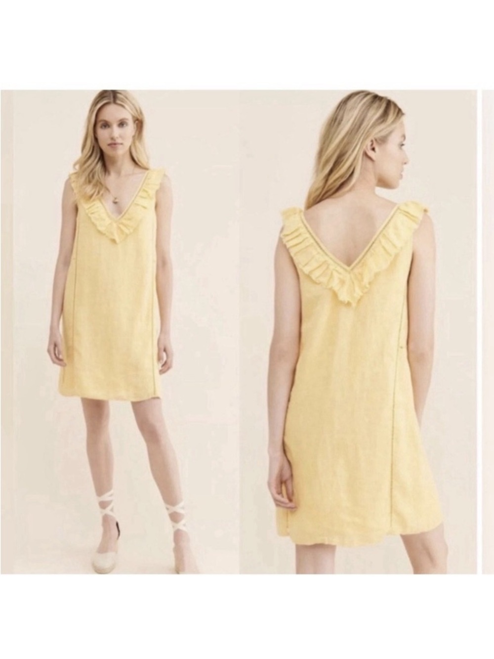 SIZE M Faherty Ellis Shift Dress 100% Linen Organic Cotton Butter Yellow